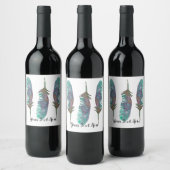 水彩の羽毛　パーソナライズ ワインボトルラベル ワインラベル (ボトル)