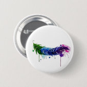 水彩の羽絵を描根 缶バッジ (正面&裏面)