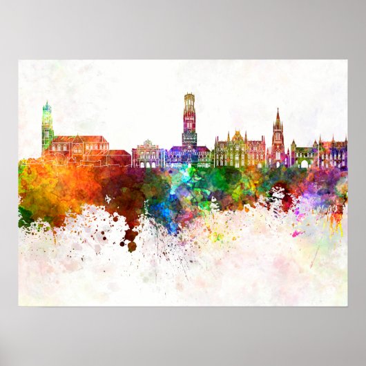 水彩の背景にブルーズのスカイライン ポスター (正面)