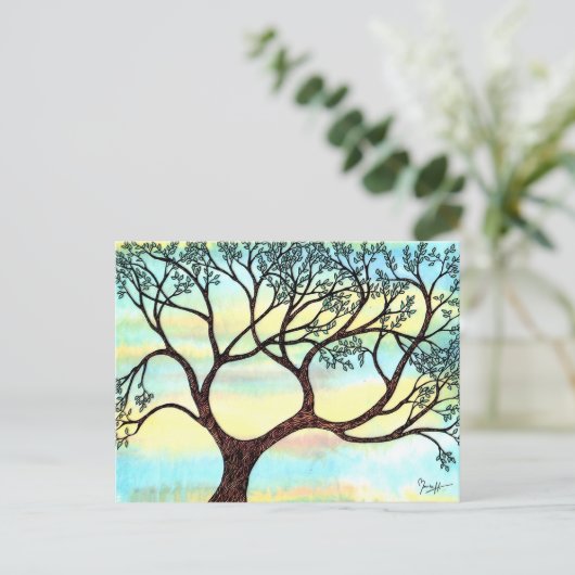 水彩の背景を持つベラムの木 ポストカード (スタンド正面)