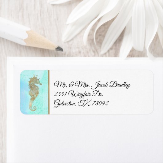水彩の背景を持つ結婚シーホース ラベル (インサイチュ)
