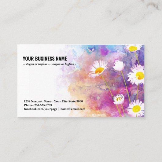 水彩の自然な背景とデイジー 名刺 (裏面)