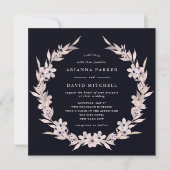 水彩の至福 | ブッシュピンクの花輪 招待状 (正面)