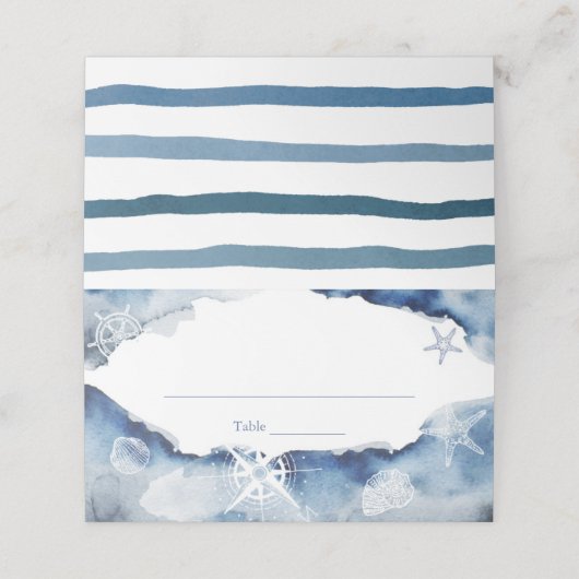 水彩の航海をテーマにしたウェディングシャワーまたは結婚式 プレイスカード (外部開封)