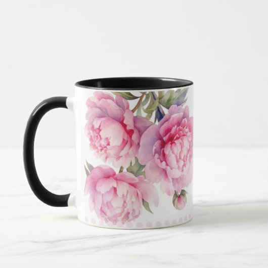水彩の芍薬の花と葉のエレガントなデザイン マグカップ (左)