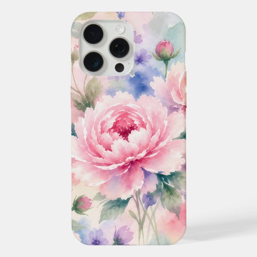 水彩の芍薬の花 iPhoneケース (裏面)