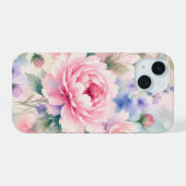 水彩の芍薬の花 iPhone 15ケース (裏面横)