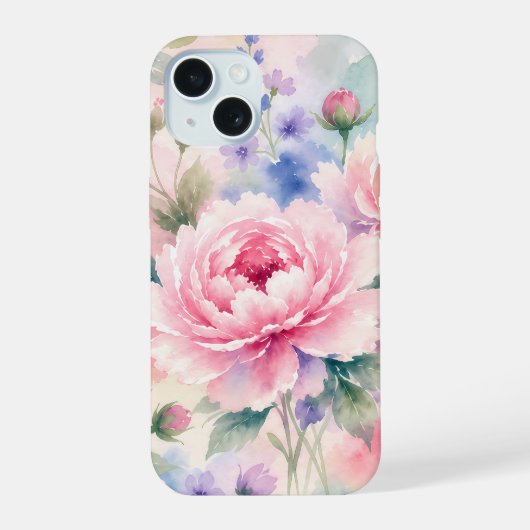 水彩の芍薬の花 iPhone 15ケース (裏面)