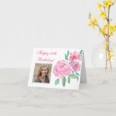 水彩の芍薬 ハッピー46歳の誕生日 フォト追加 カード (黄色い花)