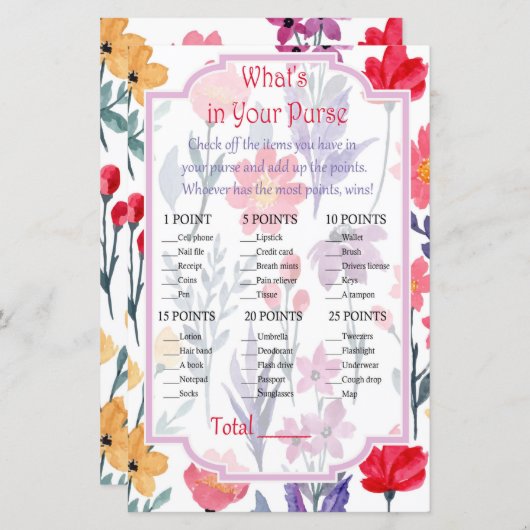 水彩の花あなたの財布のゲームの中に何がある (正面/裏面)