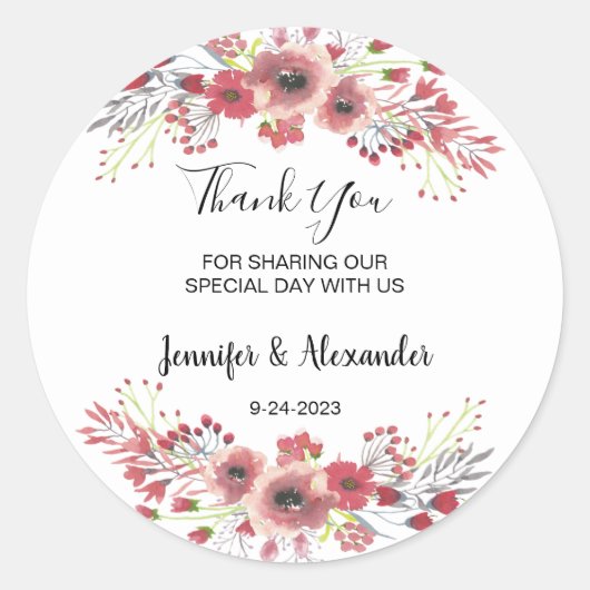 水彩の花ありがとう素朴結婚な ラウンドシール (正面)