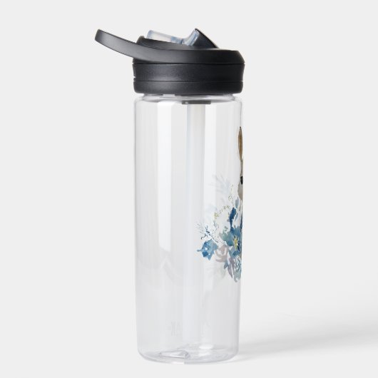 水彩の花が咲き誇る可愛いバニー ウォーターボトル (右面)