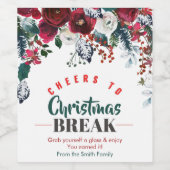 水彩の花でクリスマスブレイクをお祝い ワインラベル (シングルラベル)
