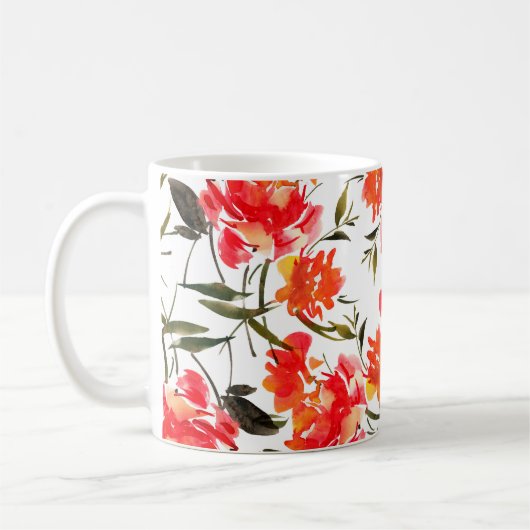 水彩の花で継ぎ目のない模様。ハンドドラ コーヒーマグカップ (左)