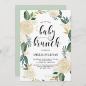 水彩の花とグリッター赤ちゃんシャワーブランチ 招待状 (正面/裏面)