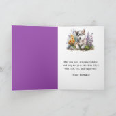 水彩の花とシベリアのハスキーの子犬 カード (内部)