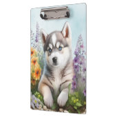 水彩の花とシベリアのハスキー クリップボード (左)