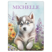 水彩の花とシベリアのハスキー クリップボード (裏面)