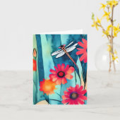 水彩の花とトンボのカスタマイズ カード (黄色い花)