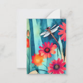 水彩の花とトンボのカスタマイズ ノートカード (裏面)