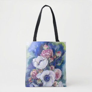 水彩の花とネモンバライラストレーション流 トートバッグ