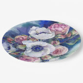 水彩の花とネモンバライラストレーション流 ペーパープレート (アングル)