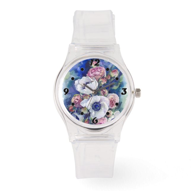 水彩の花とネモンバライラストレーション流 腕時計 (正面)