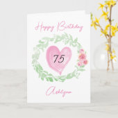 水彩の花とハートの75歳の誕生日 カード (黄色い花)