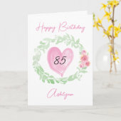 水彩の花とハートの85歳の誕生日 カード (黄色い花)