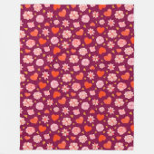 水彩の花とハート フリースブランケット (正面)