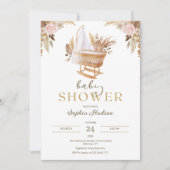 水彩の花とパンパスグラスベビーシャワー 招待状 (正面)