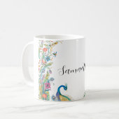 水彩の花とピーコックのフレーム コーヒーマグカップ (正面左)