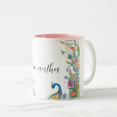 水彩の花とピーコックのフレーム ツートーンマグカップ (正面右)