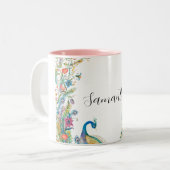 水彩の花とピーコックのフレーム ツートーンマグカップ (正面左)