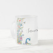 水彩の花とピーコックのフレーム フロストグラスマグカップ (正面左)