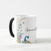 水彩の花とピーコックのフレーム モーフィングマグカップ (正面左)