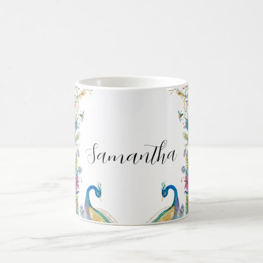 水彩の花とピーコックのフレーム モーフィングマグカップ (中央)