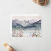 水彩の花と春の山のRSVP ノートカード (正面/裏面インサイチュ)