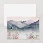 水彩の花と春の山のRSVP ノートカード (正面/裏面)