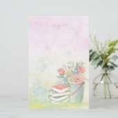 水彩の花と本 便箋 (スタンド正面)