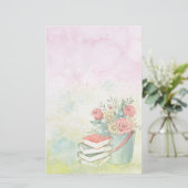 水彩の花と本 便箋 (スタンド正面)