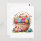 水彩の花と毛糸の玉とバスケット ポストカード (正面/裏面)