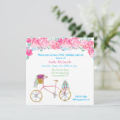 水彩の花と自転車のバースデー 招待状 (スタンド正面)