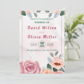 水彩の花と葉のピンクの結婚式 招待状 (スタンド正面)