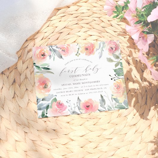 水彩の花と葉の聖餐式 インビテーションポストカード