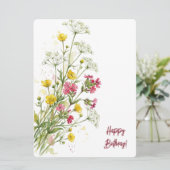 水彩の花と野の花の誕生日お祝い シーズンカード (スタンド正面)
