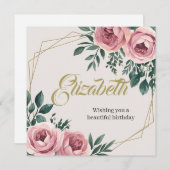 水彩の花と金ゴールドのアクセントを持つデザイン シーズンカード (正面/裏面)