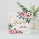 水彩の花と金ゴールドのアクセントを持つデザイン シーズンカード (スタンド正面)