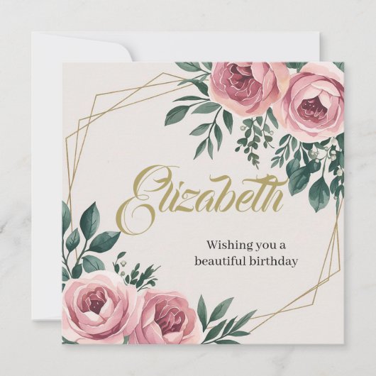 水彩の花と金ゴールドのアクセントを持つデザイン シーズンカード (正面)