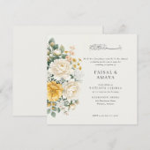 水彩の花のイスラム式結婚式の招待状 (正面/裏面)